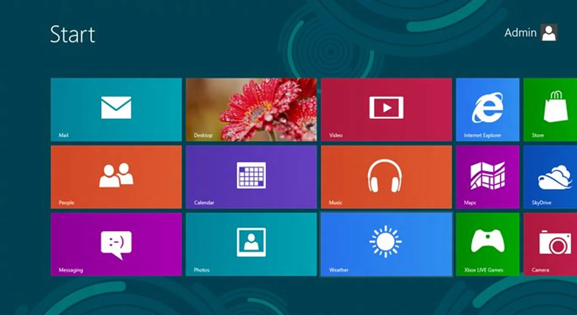 Windows 8 Metro interface with flat tiles