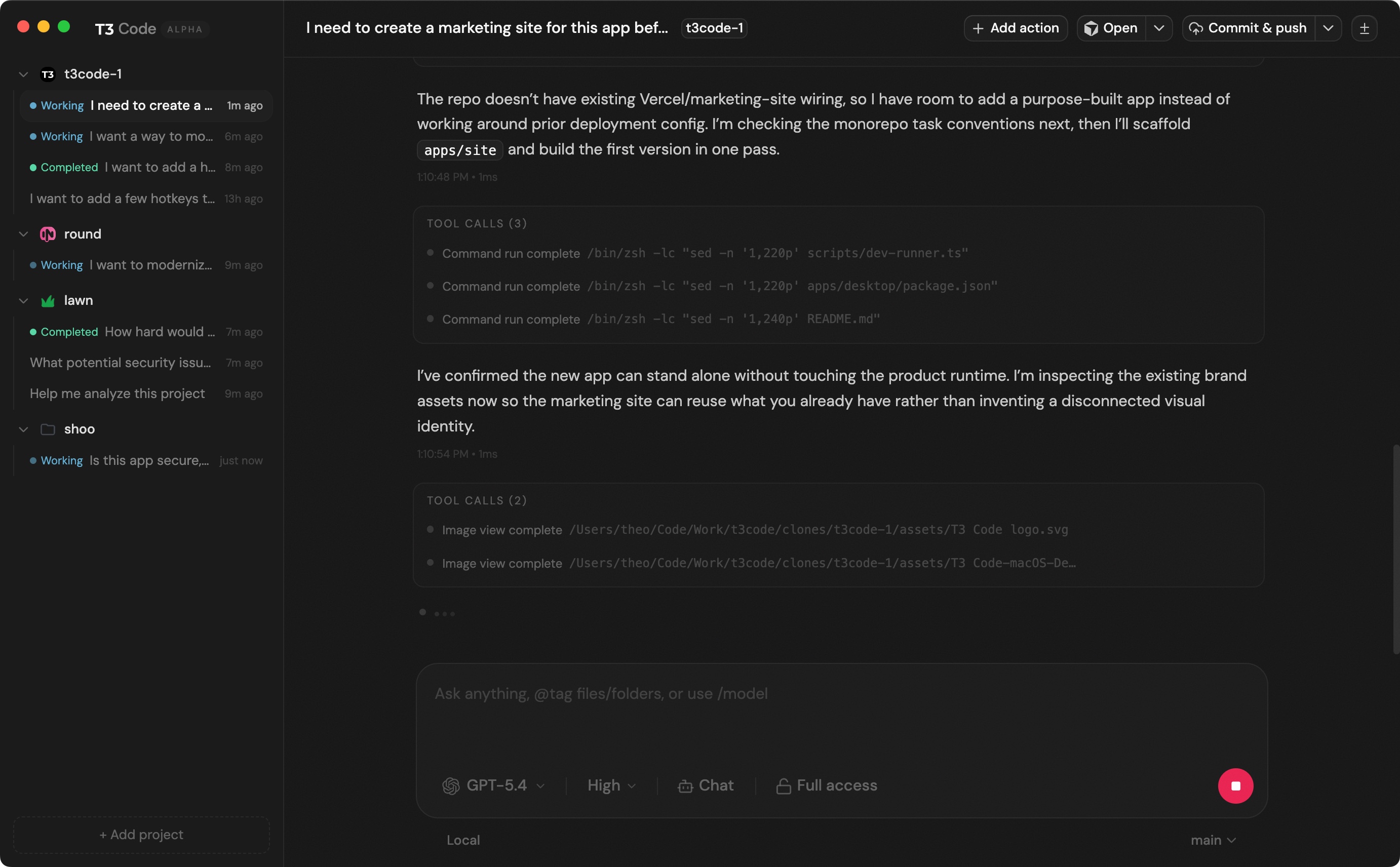 Preview of the T3 Code interface