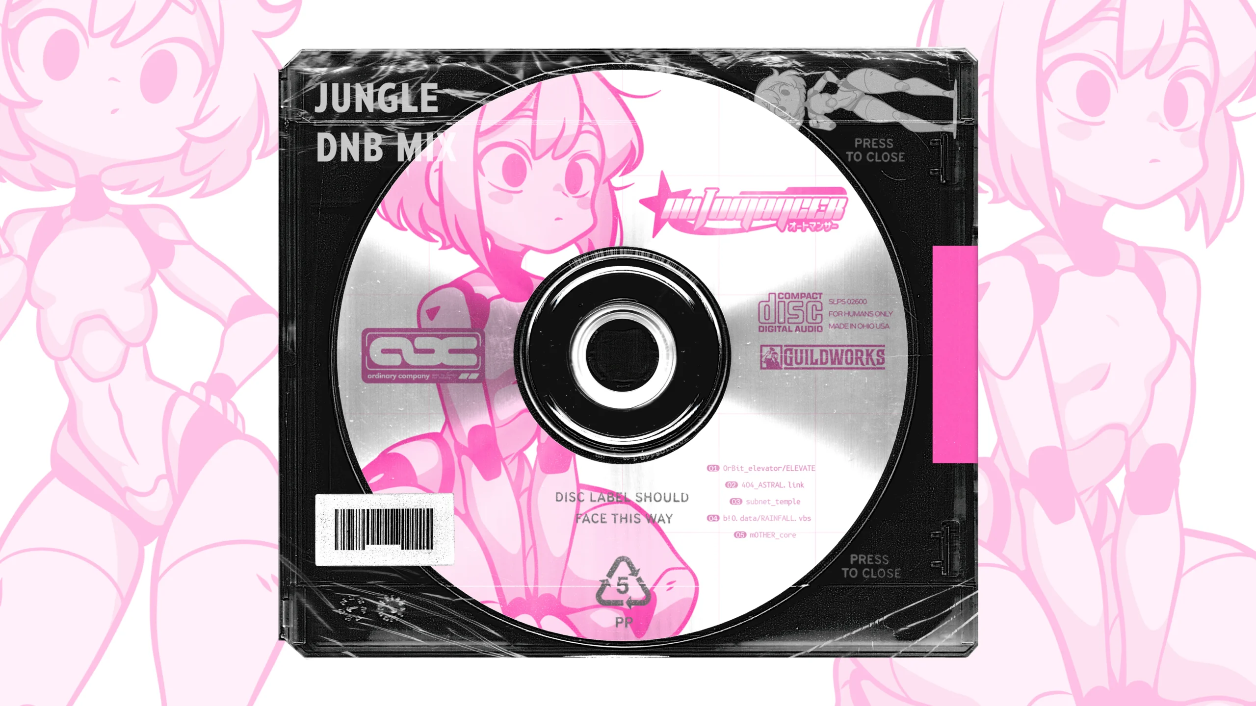 Automancer album visual with glitchy Y2K design and cyberpunk aesthetics